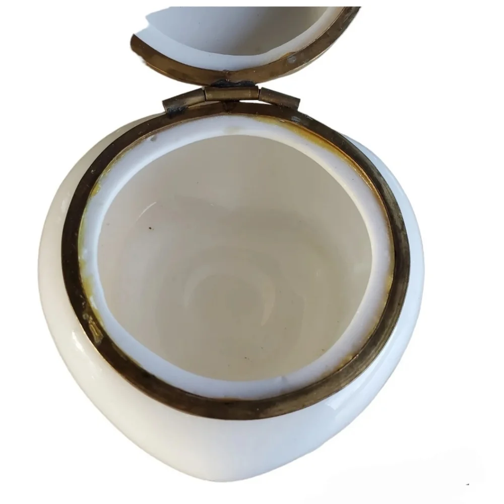 Trinket Box Heart Shaped Lenwile Ardalt White Flower Hinged Lid Vintage - Picture 5 of 8